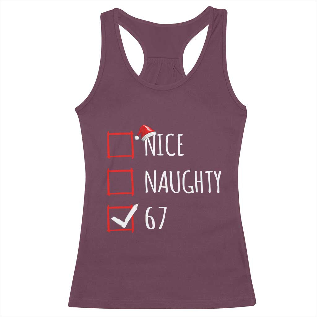 67 Christmas Racerback Tank Top Funny Nice Naughty Six Seven 6 7 Meme Brain Rot - Wonder Print Shop