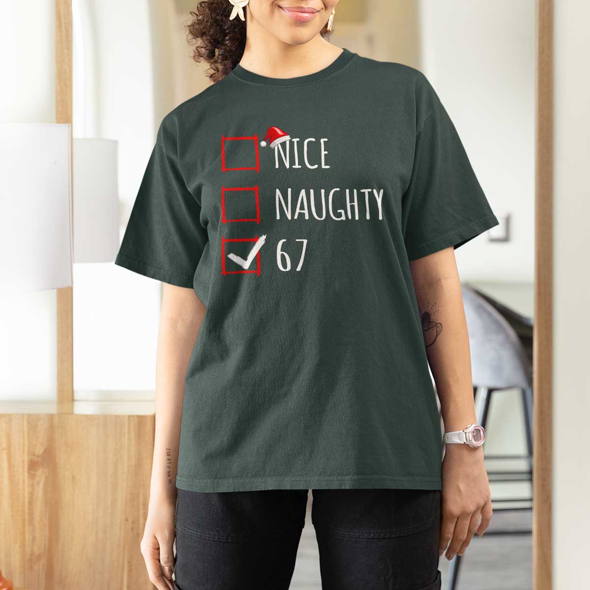 67 Christmas T Shirt For Women Funny Nice Naughty Six Seven 6 7 Meme Brain Rot - Wonder Print Shop