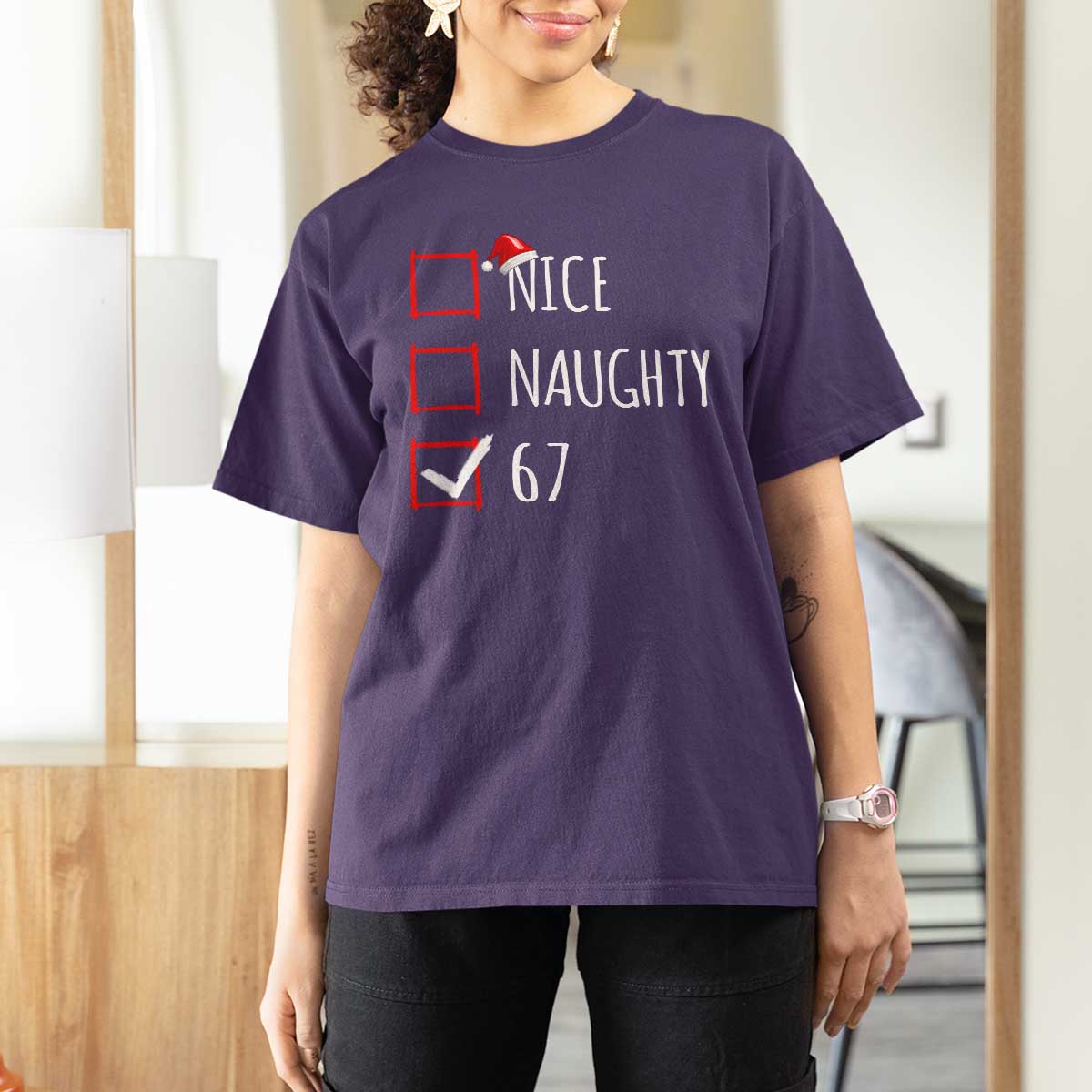 67 Christmas T Shirt For Women Funny Nice Naughty Six Seven 6 7 Meme Brain Rot - Wonder Print Shop
