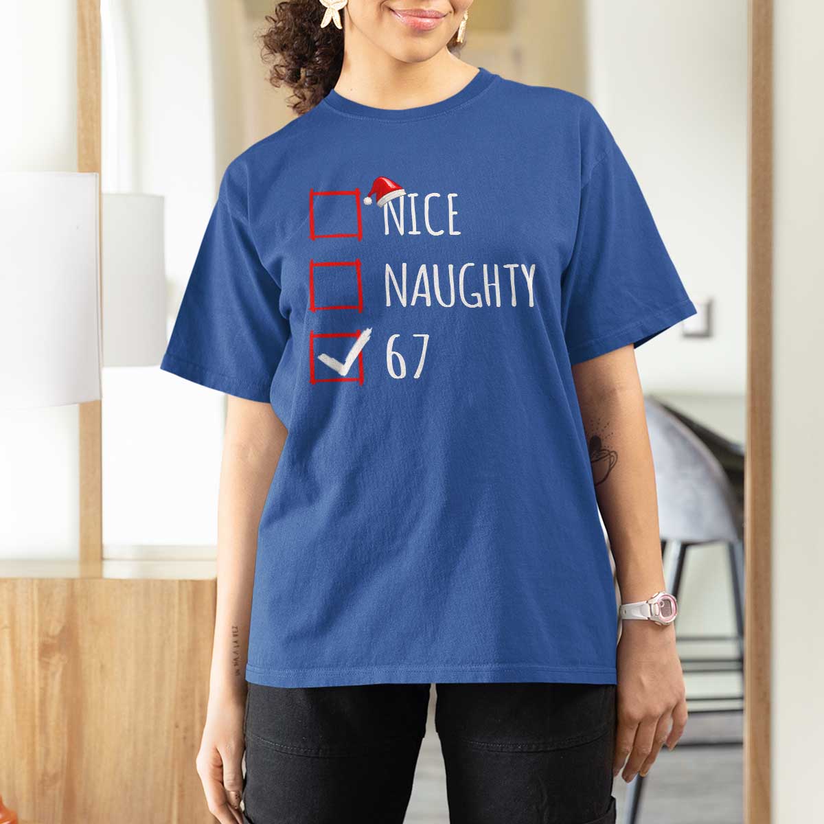 67 Christmas T Shirt For Women Funny Nice Naughty Six Seven 6 7 Meme Brain Rot - Wonder Print Shop