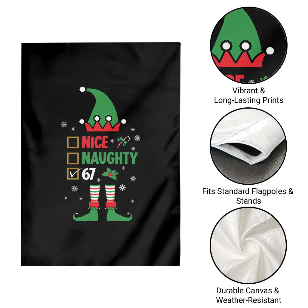 67 Christmas Garden Flag Funny Six Seven Meme Brainrot Nice Naughty 6 7 Elf Custome - Wonder Print Shop