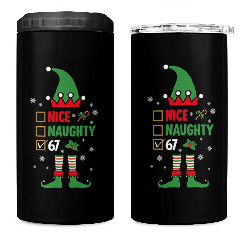 67 Christmas 4 in 1 Can Cooler Tumbler Funny Six Seven Meme Brainrot Nice Naughty 6 7 Elf Custome - Wonder Print Shop