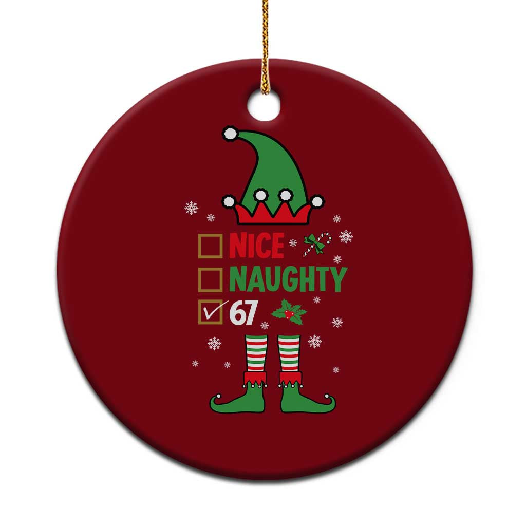 67 Christmas Ceramic Ornament Funny Six Seven Meme Brainrot Nice Naughty 6 7 Elf Custome - Wonder Print Shop