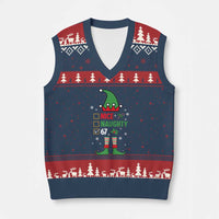 67 Xmas V-Neck Knit Sweater Vest Funny Six Seven Meme Brainrot Nice Naughty 6 7 Elf Custome - Wonder Print Shop