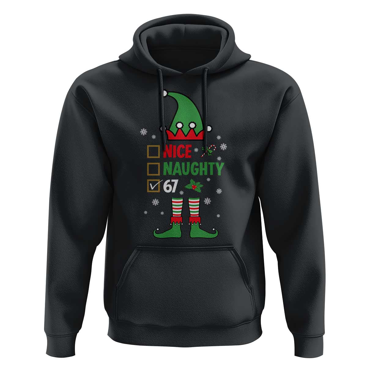 67 Christmas Hoodie Funny Six Seven Meme Brainrot Nice Naughty 6 7 Elf Custome - Wonder Print Shop