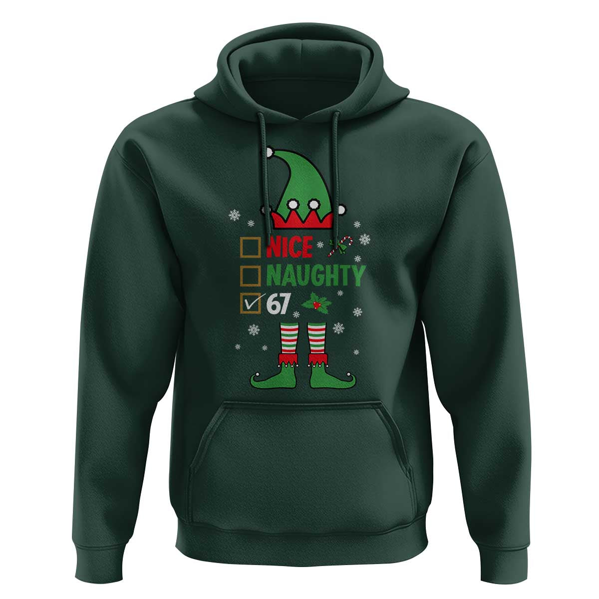 67 Christmas Hoodie Funny Six Seven Meme Brainrot Nice Naughty 6 7 Elf Custome - Wonder Print Shop