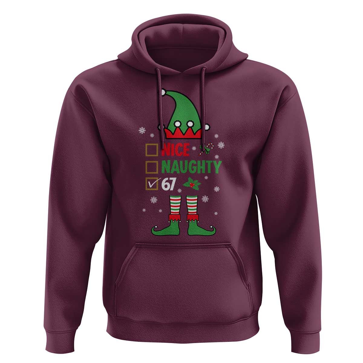 67 Christmas Hoodie Funny Six Seven Meme Brainrot Nice Naughty 6 7 Elf Custome - Wonder Print Shop