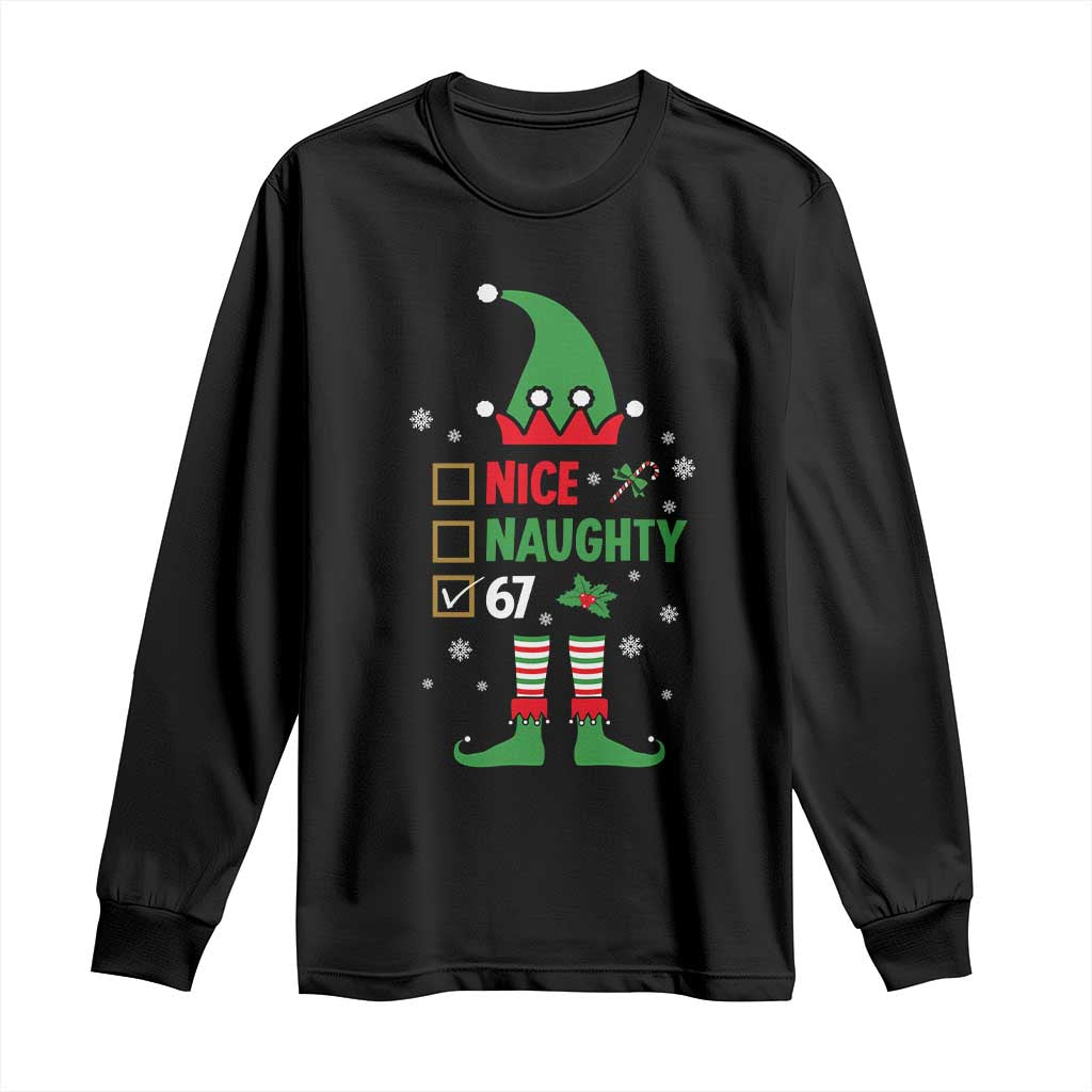 67 Christmas Long Sleeve Shirt Funny Six Seven Meme Brainrot Nice Naughty 6 7 Elf Custome - Wonder Print Shop