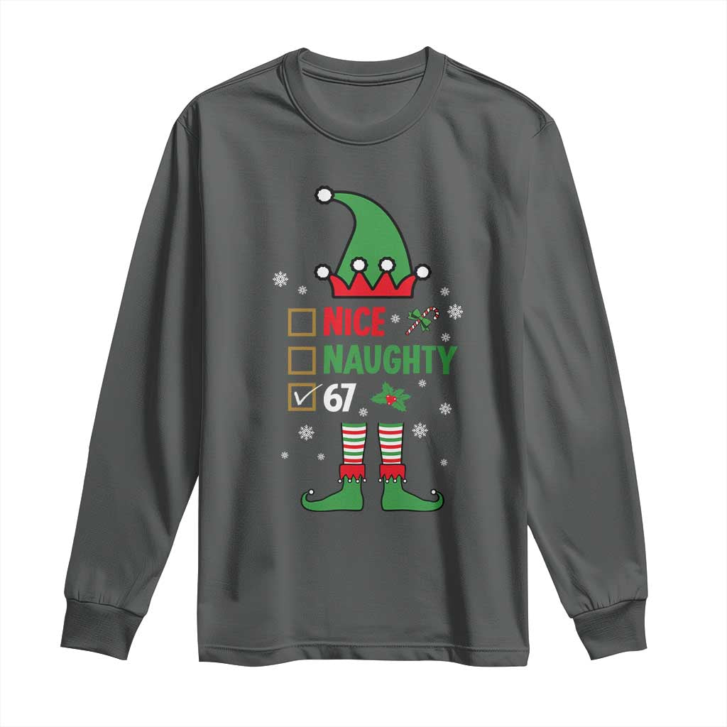 67 Christmas Long Sleeve Shirt Funny Six Seven Meme Brainrot Nice Naughty 6 7 Elf Custome - Wonder Print Shop