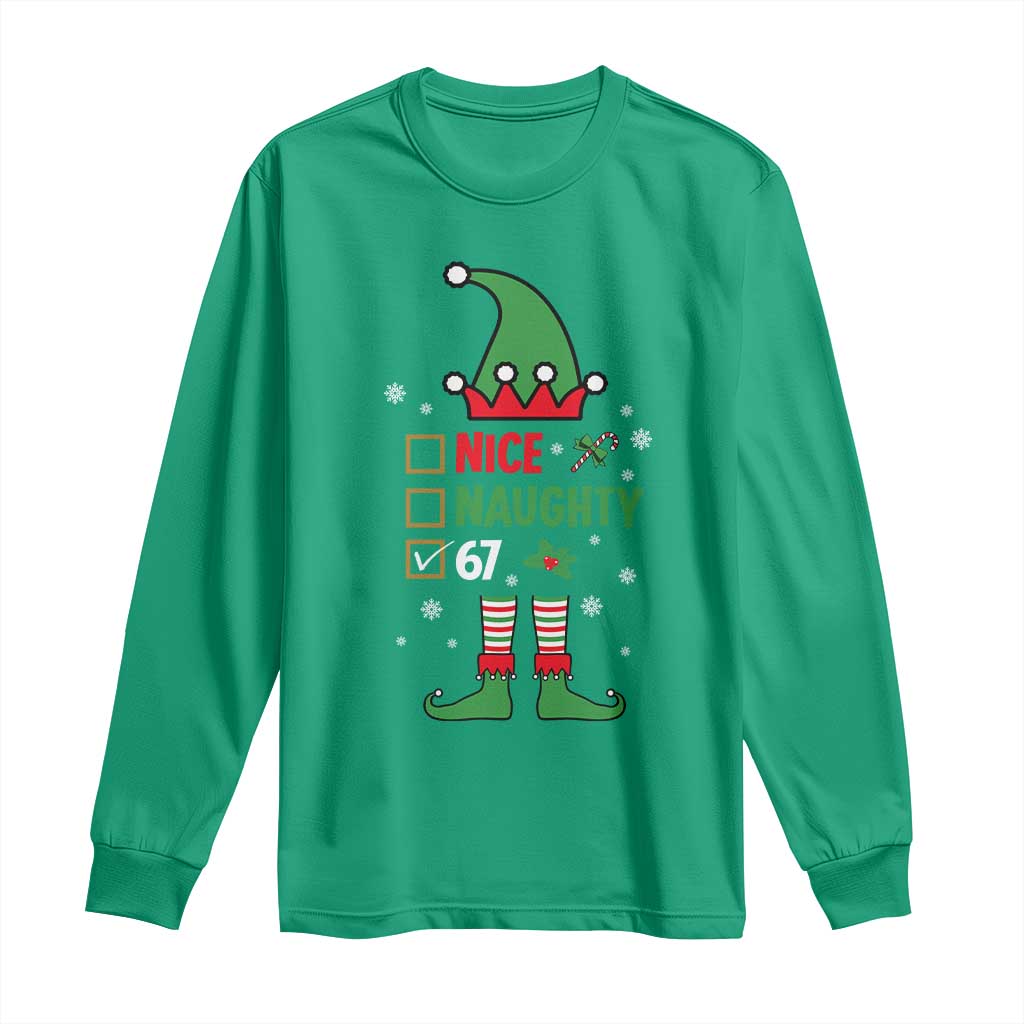 67 Christmas Long Sleeve Shirt Funny Six Seven Meme Brainrot Nice Naughty 6 7 Elf Custome - Wonder Print Shop