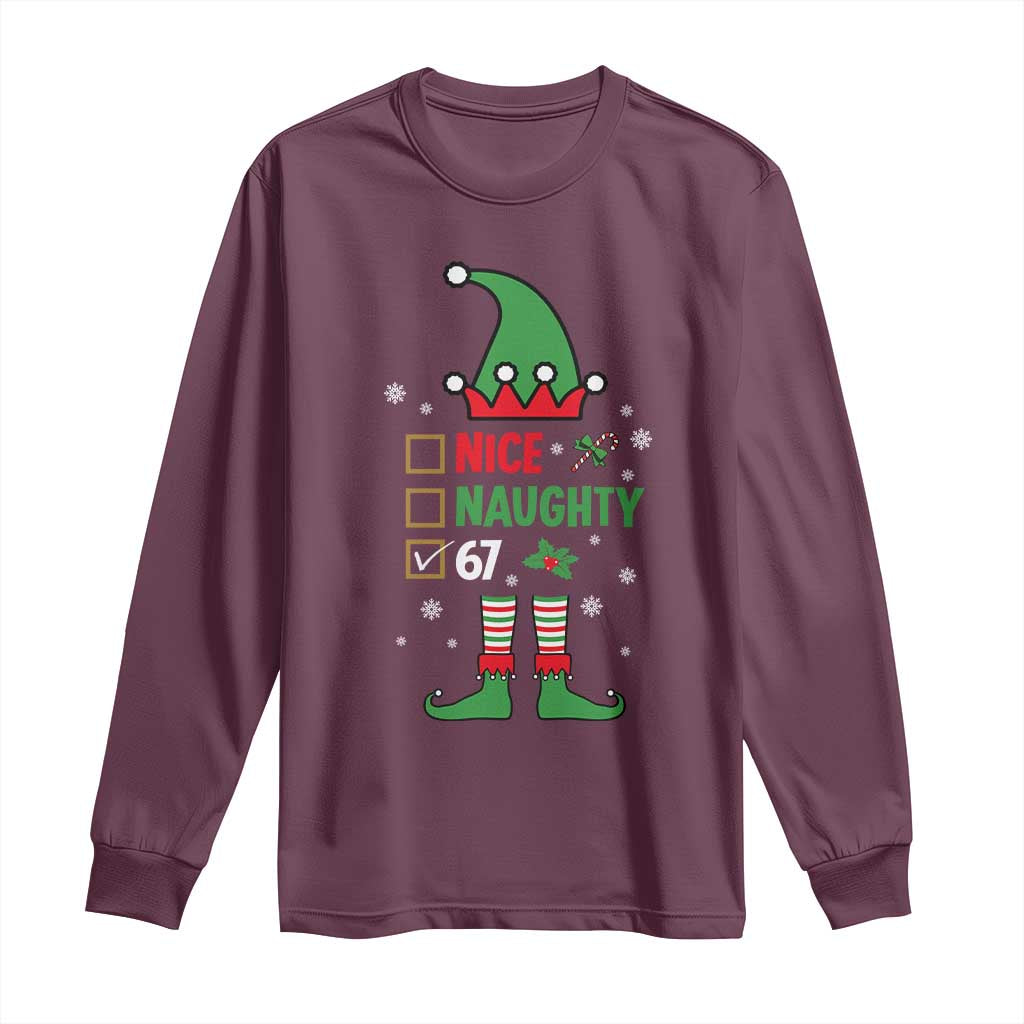 67 Christmas Long Sleeve Shirt Funny Six Seven Meme Brainrot Nice Naughty 6 7 Elf Custome - Wonder Print Shop