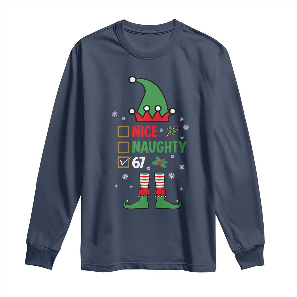 67 Christmas Long Sleeve Shirt Funny Six Seven Meme Brainrot Nice Naughty 6 7 Elf Custome - Wonder Print Shop