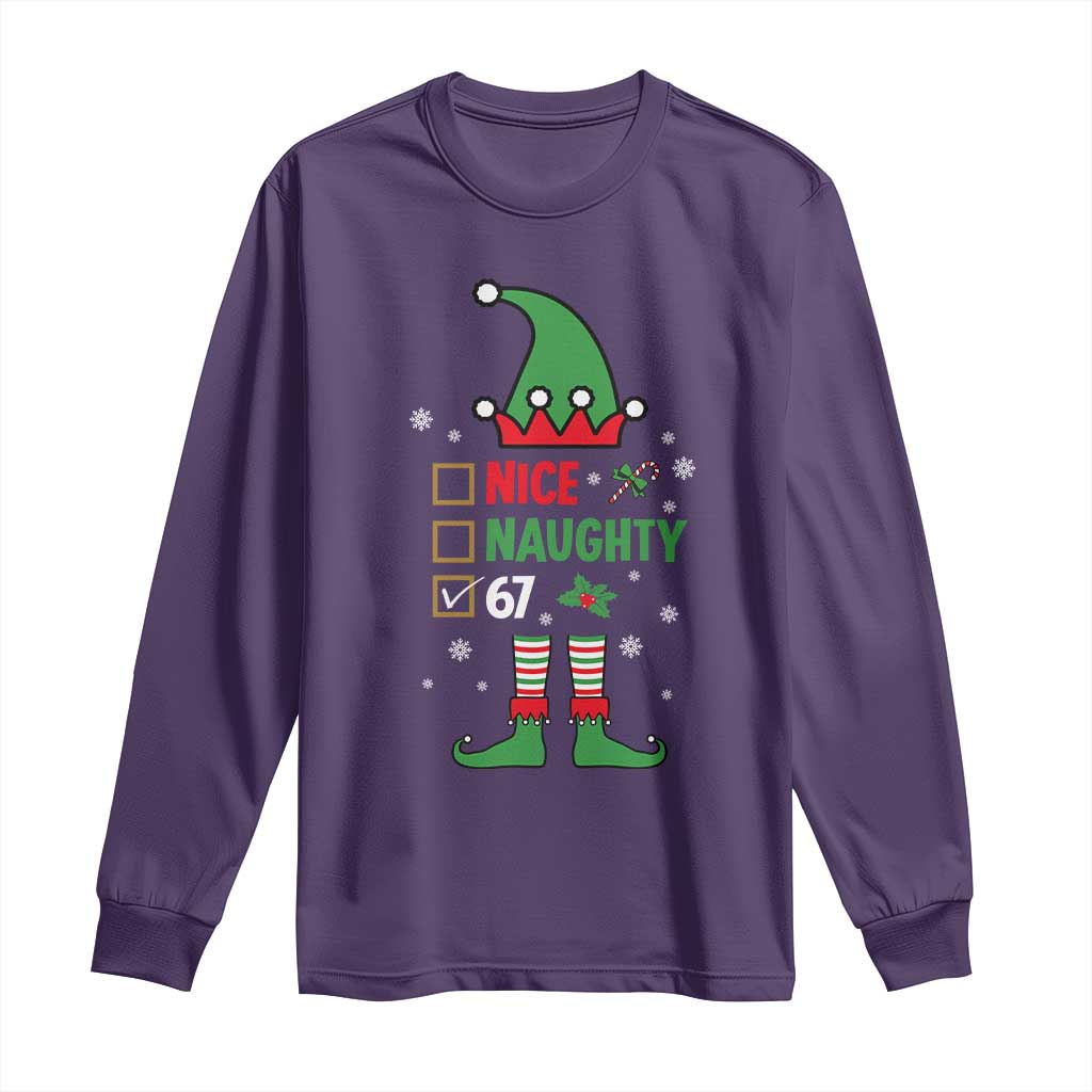 67 Christmas Long Sleeve Shirt Funny Six Seven Meme Brainrot Nice Naughty 6 7 Elf Custome - Wonder Print Shop