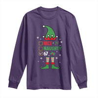 67 Christmas Long Sleeve Shirt Funny Six Seven Meme Brainrot Nice Naughty 6 7 Elf Custome - Wonder Print Shop