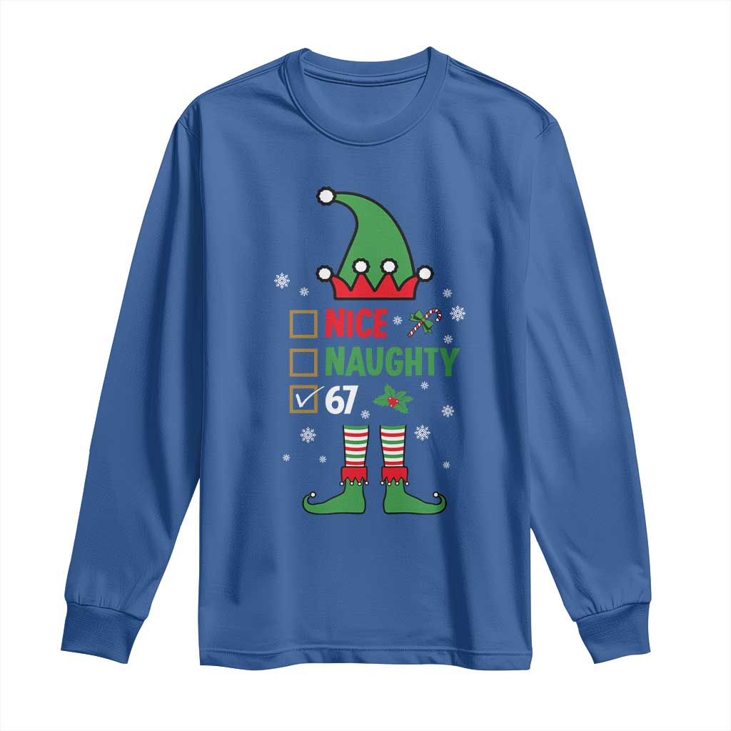 67 Christmas Long Sleeve Shirt Funny Six Seven Meme Brainrot Nice Naughty 6 7 Elf Custome - Wonder Print Shop