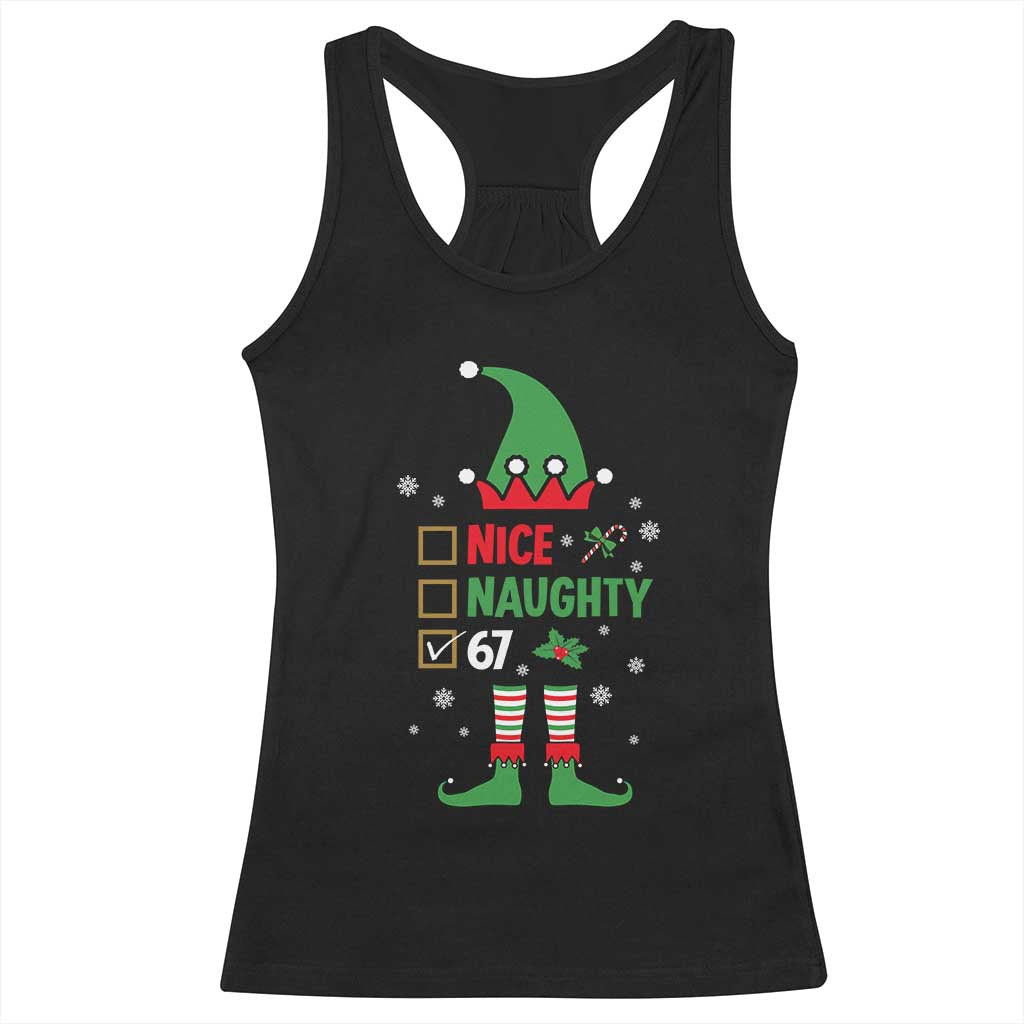 67 Christmas Racerback Tank Top Funny Six Seven Meme Brainrot Nice Naughty 6 7 Elf Custome - Wonder Print Shop