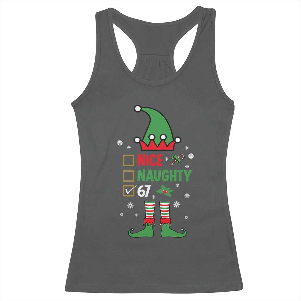 67 Christmas Racerback Tank Top Funny Six Seven Meme Brainrot Nice Naughty 6 7 Elf Custome - Wonder Print Shop