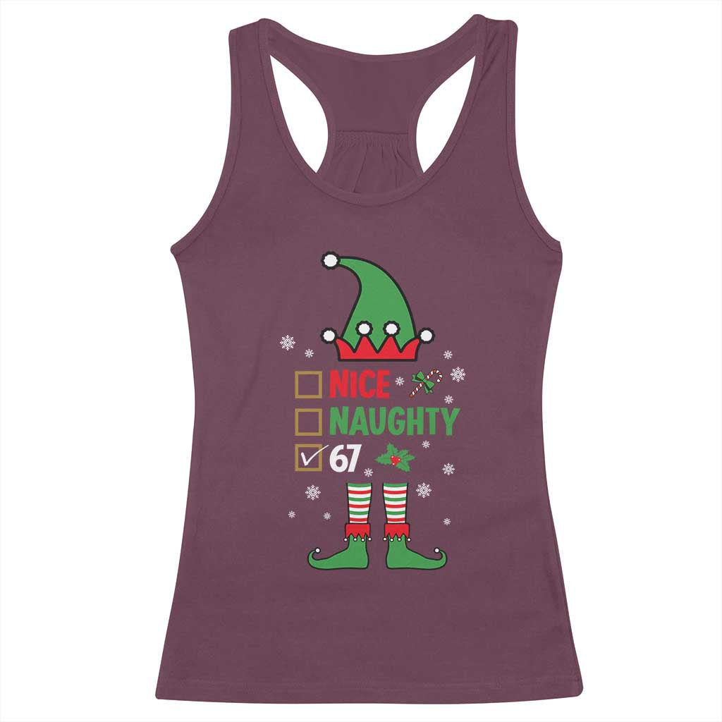 67 Christmas Racerback Tank Top Funny Six Seven Meme Brainrot Nice Naughty 6 7 Elf Custome - Wonder Print Shop