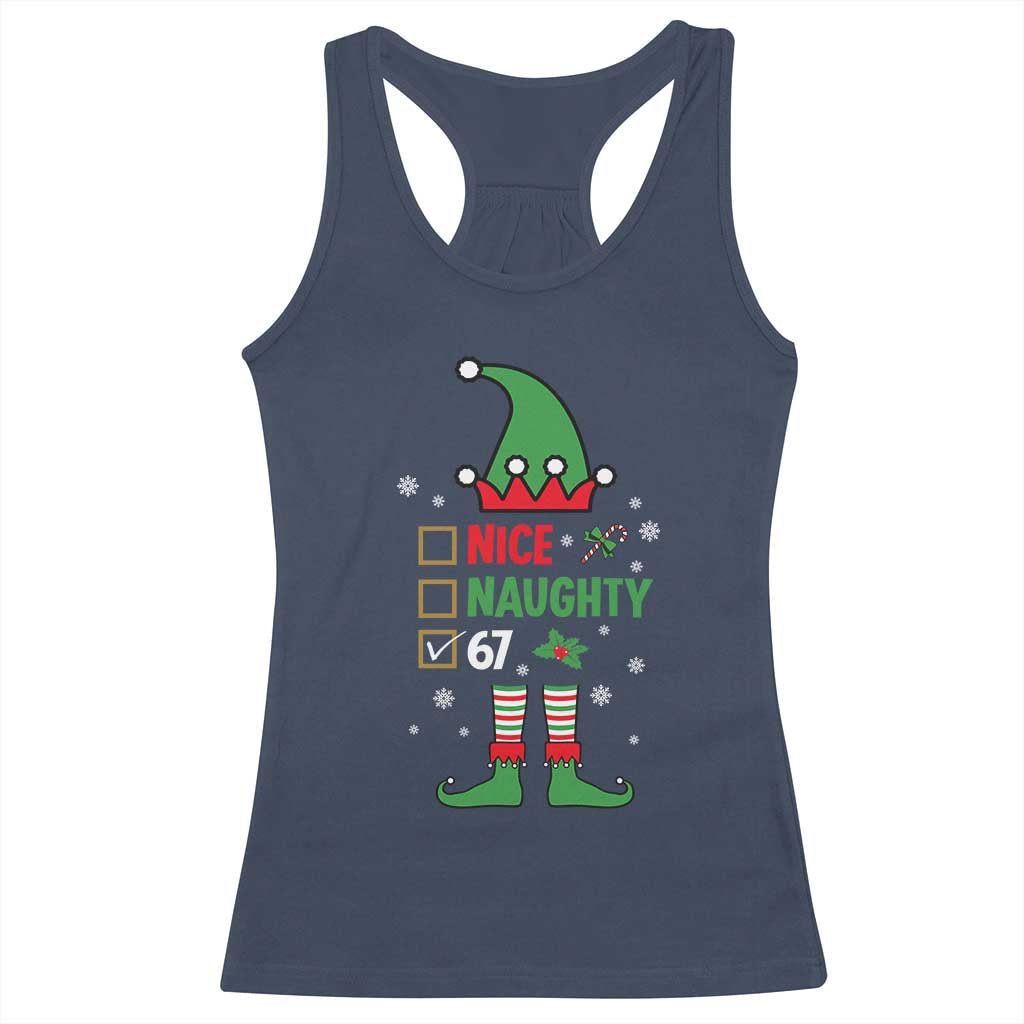 67 Christmas Racerback Tank Top Funny Six Seven Meme Brainrot Nice Naughty 6 7 Elf Custome - Wonder Print Shop
