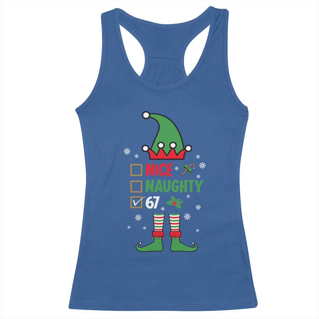 67 Christmas Racerback Tank Top Funny Six Seven Meme Brainrot Nice Naughty 6 7 Elf Custome - Wonder Print Shop