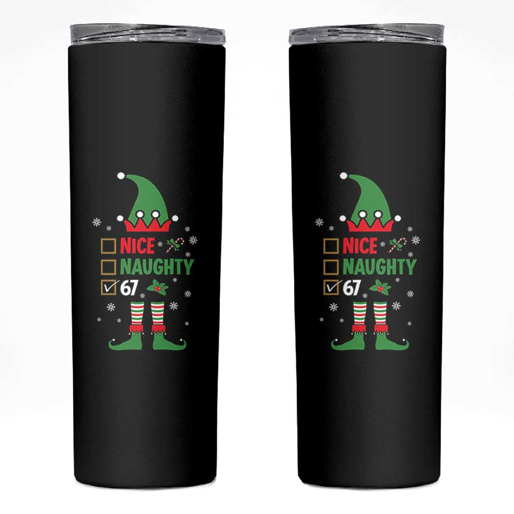 67 Christmas Skinny Tumbler Funny Six Seven Meme Brainrot Nice Naughty 6 7 Elf Custome - Wonder Print Shop