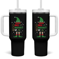 67 Christmas Tumbler With Handle Funny Six Seven Meme Brainrot Nice Naughty 6 7 Elf Custome - Wonder Print Shop