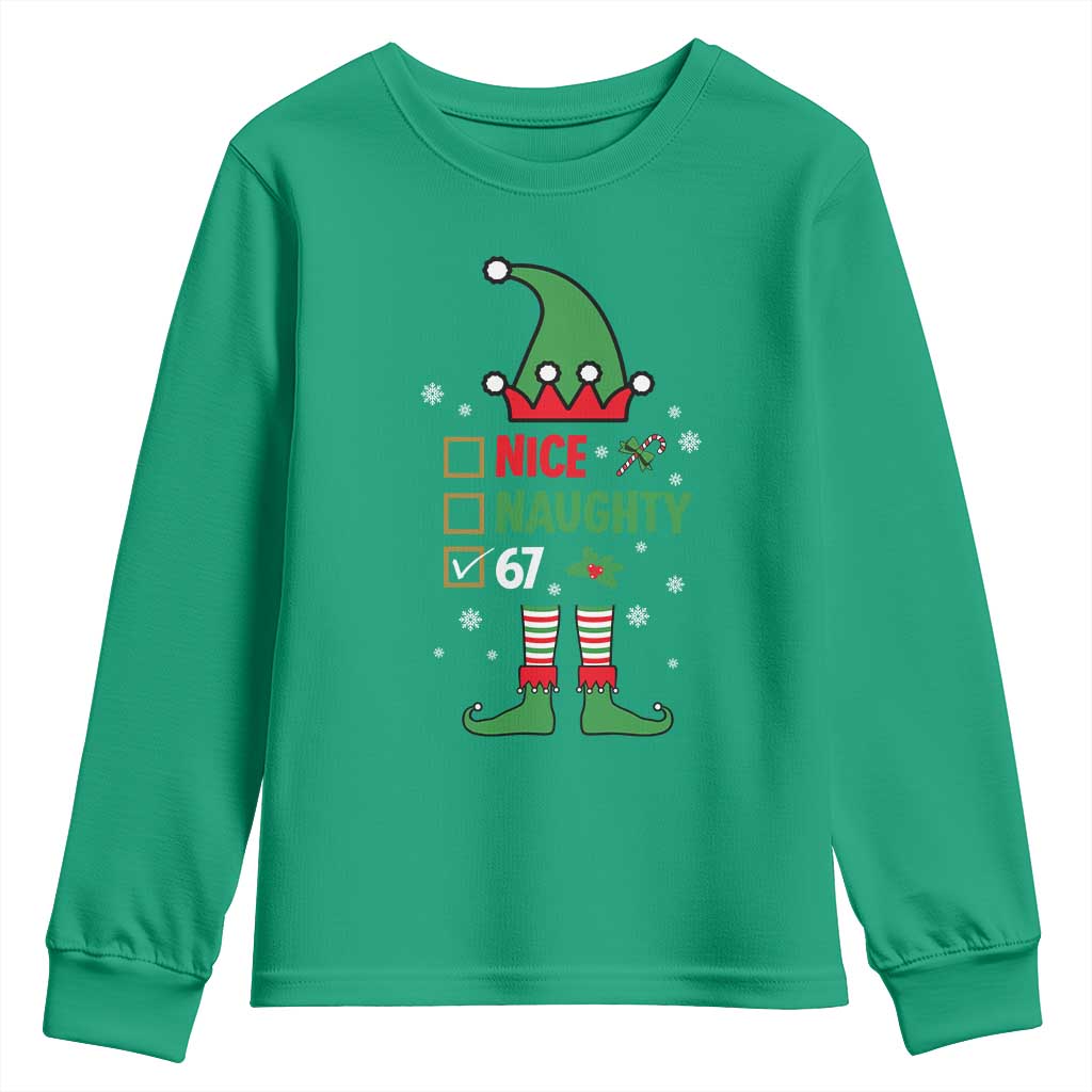 67 Christmas Youth Sweatshirt Funny Six Seven Meme Brainrot Nice Naughty 6 7 Elf Custome - Wonder Print Shop