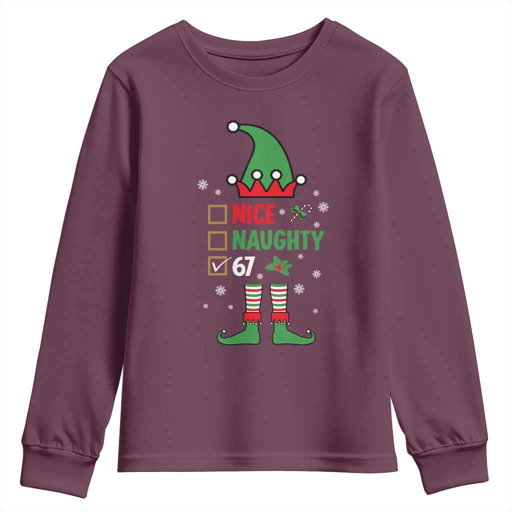 67 Christmas Youth Sweatshirt Funny Six Seven Meme Brainrot Nice Naughty 6 7 Elf Custome - Wonder Print Shop