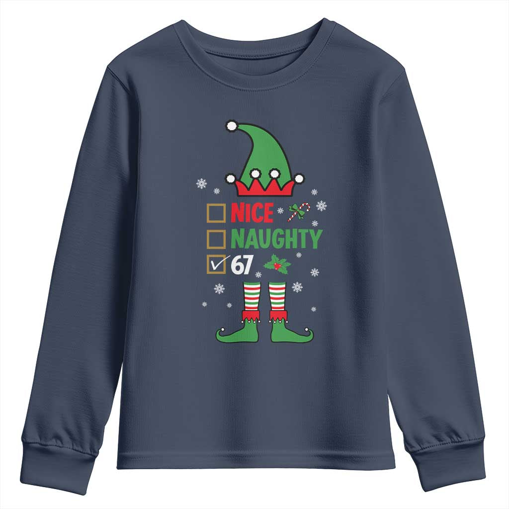 67 Christmas Youth Sweatshirt Funny Six Seven Meme Brainrot Nice Naughty 6 7 Elf Custome - Wonder Print Shop