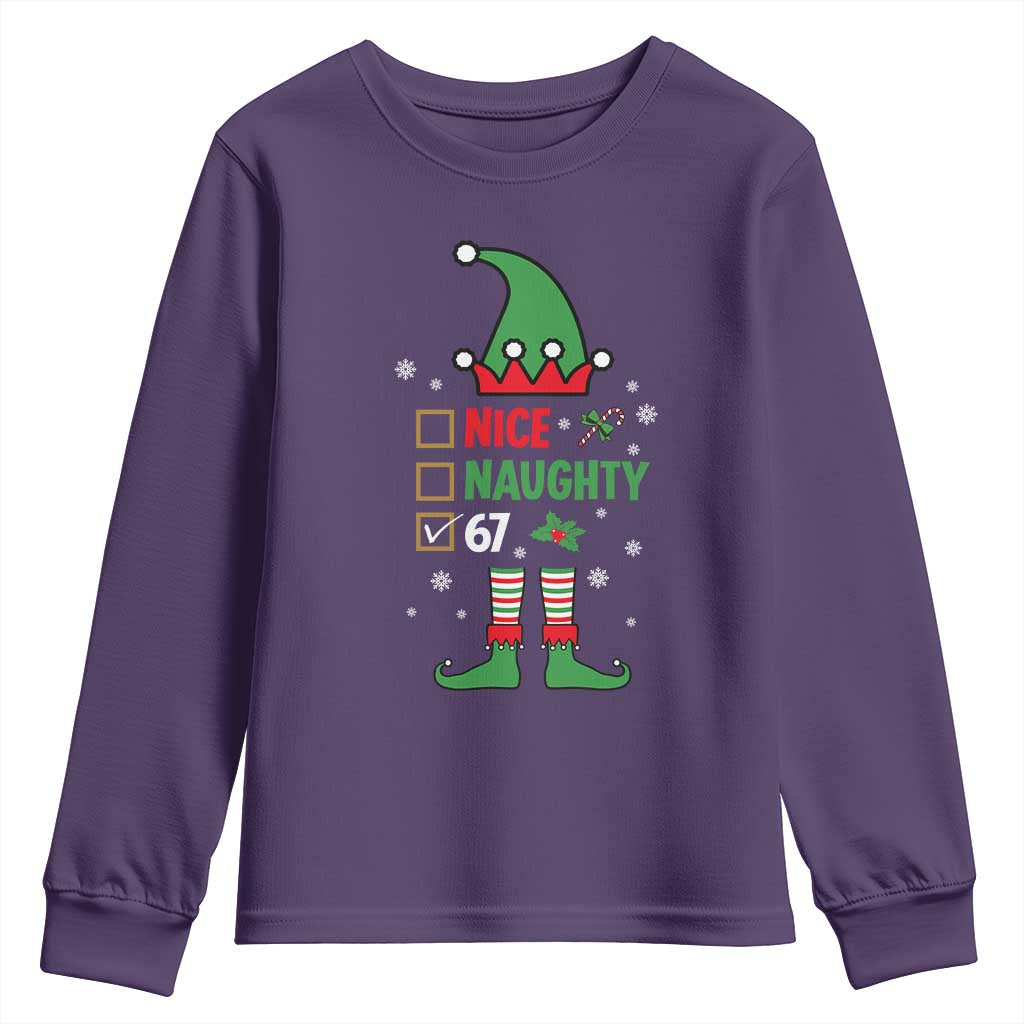 67 Christmas Youth Sweatshirt Funny Six Seven Meme Brainrot Nice Naughty 6 7 Elf Custome - Wonder Print Shop