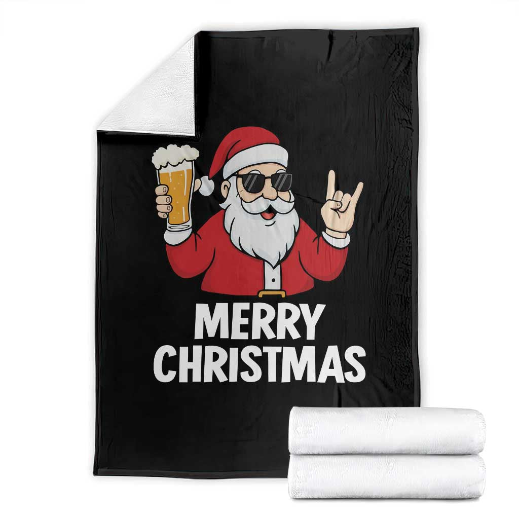 Merry Christmas Funny Santa Drinking Beer Throw Blanket - Wonder Print Shop