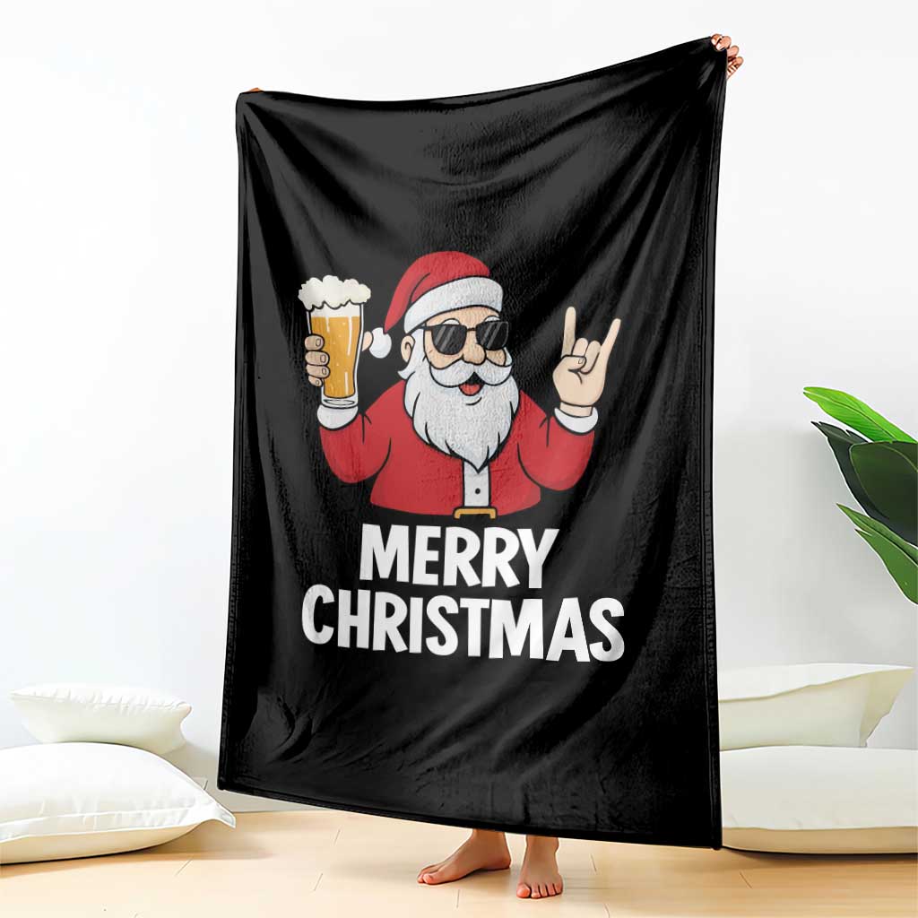 Merry Christmas Funny Santa Drinking Beer Throw Blanket - Wonder Print Shop