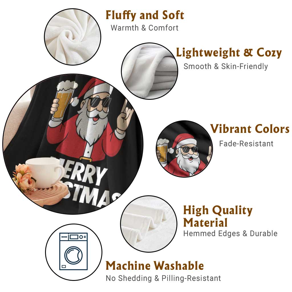 Merry Christmas Funny Santa Drinking Beer Throw Blanket - Wonder Print Shop