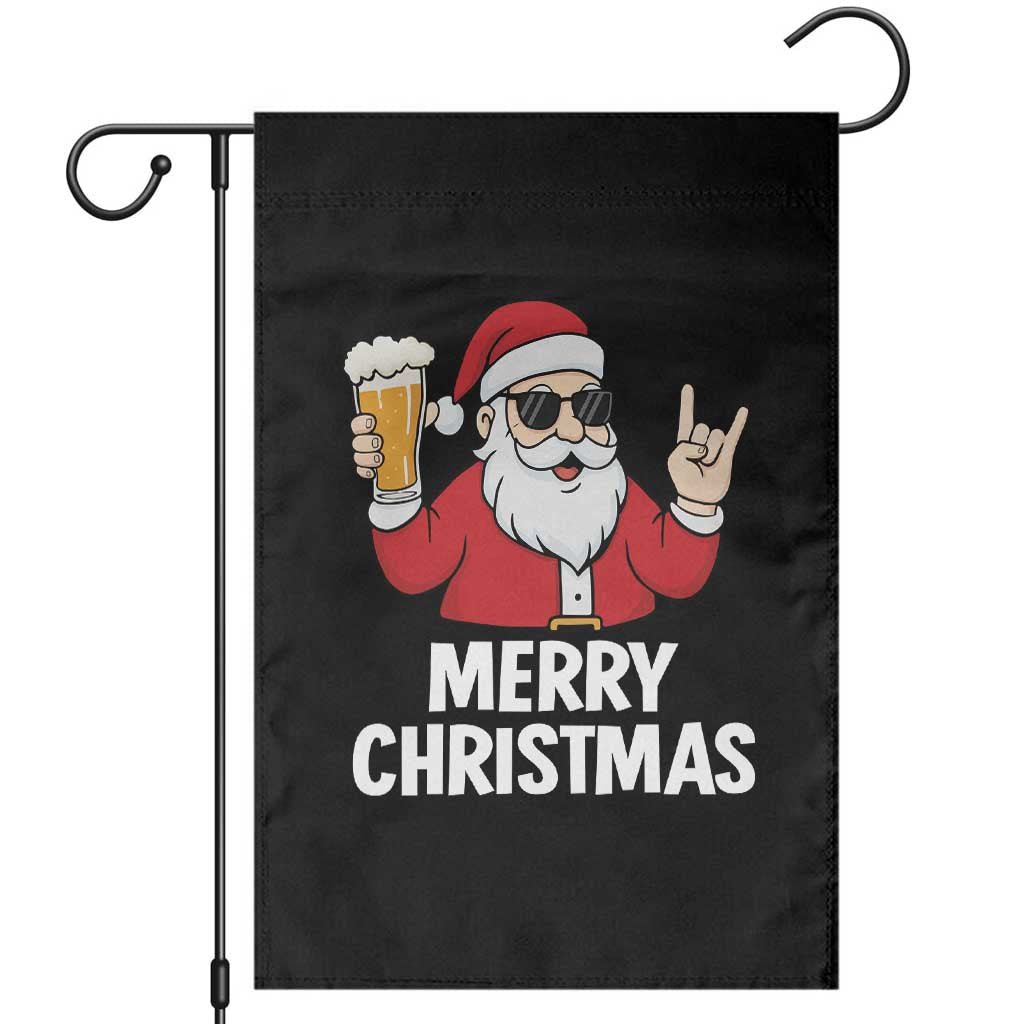Merry Christmas Funny Santa Drinking Beer Garden Flag - Wonder Print Shop