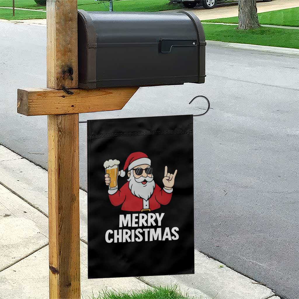 Merry Christmas Funny Santa Drinking Beer Garden Flag - Wonder Print Shop