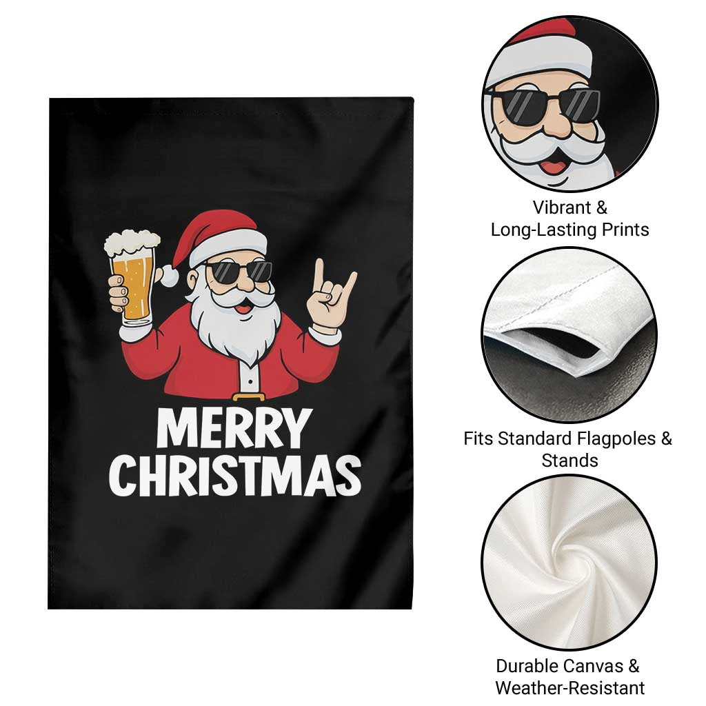 Merry Christmas Funny Santa Drinking Beer Garden Flag - Wonder Print Shop