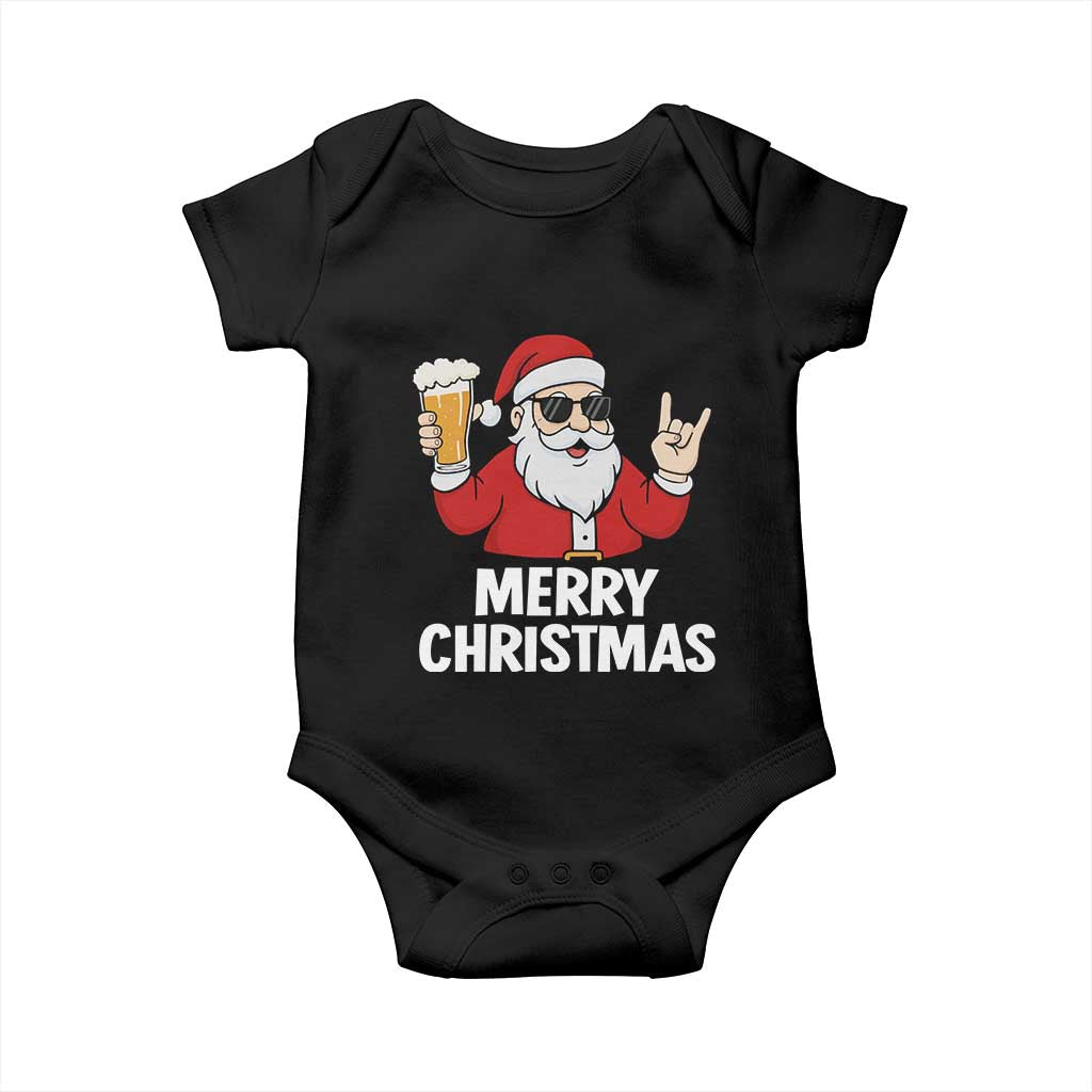 Merry Christmas Funny Santa Drinking Beer Baby Onesie - Wonder Print Shop