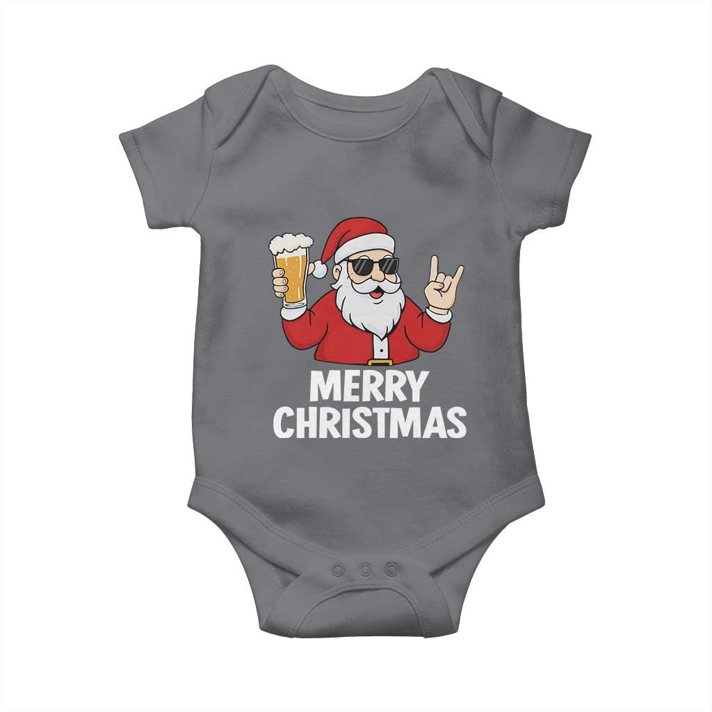 Merry Christmas Funny Santa Drinking Beer Baby Onesie - Wonder Print Shop
