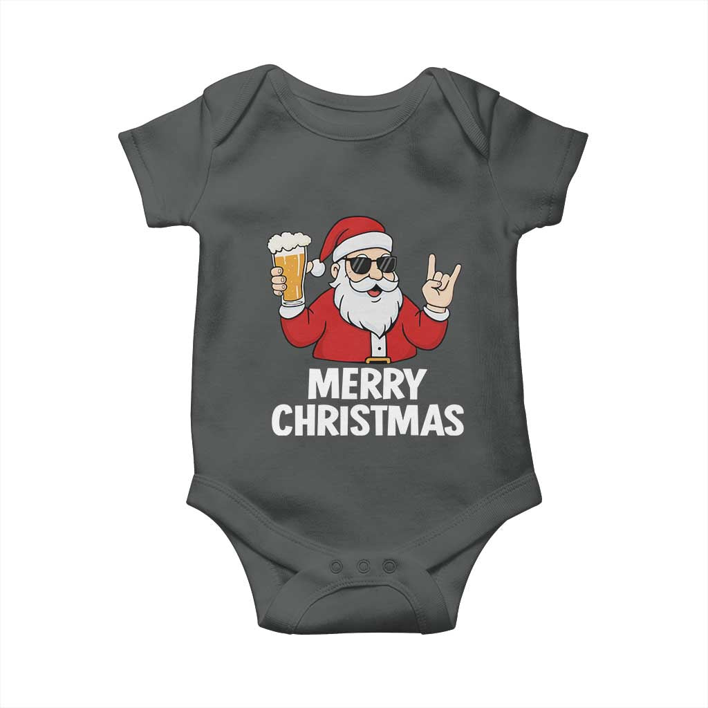Merry Christmas Funny Santa Drinking Beer Baby Onesie - Wonder Print Shop
