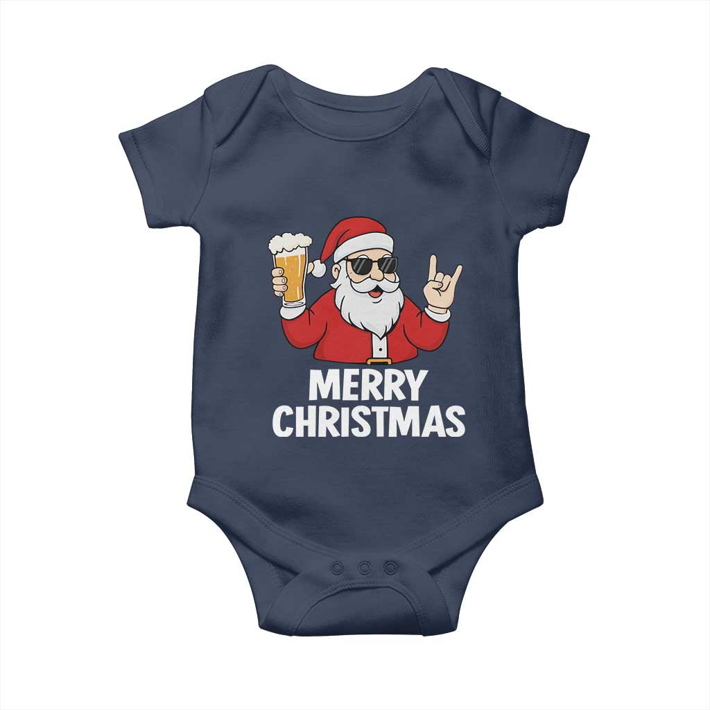 Merry Christmas Funny Santa Drinking Beer Baby Onesie - Wonder Print Shop