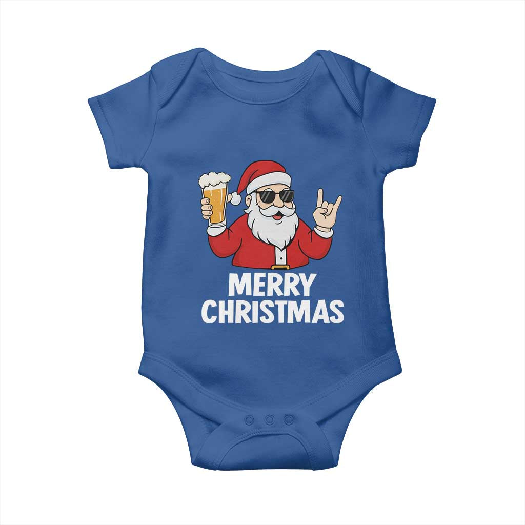 Merry Christmas Funny Santa Drinking Beer Baby Onesie - Wonder Print Shop