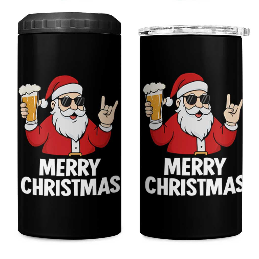 Merry Christmas Funny Santa Drinking Beer 4 in 1 Can Cooler Tumbler - Wonder Print Shop