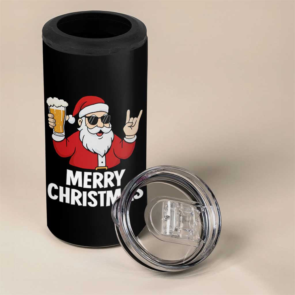 Merry Christmas Funny Santa Drinking Beer 4 in 1 Can Cooler Tumbler - Wonder Print Shop