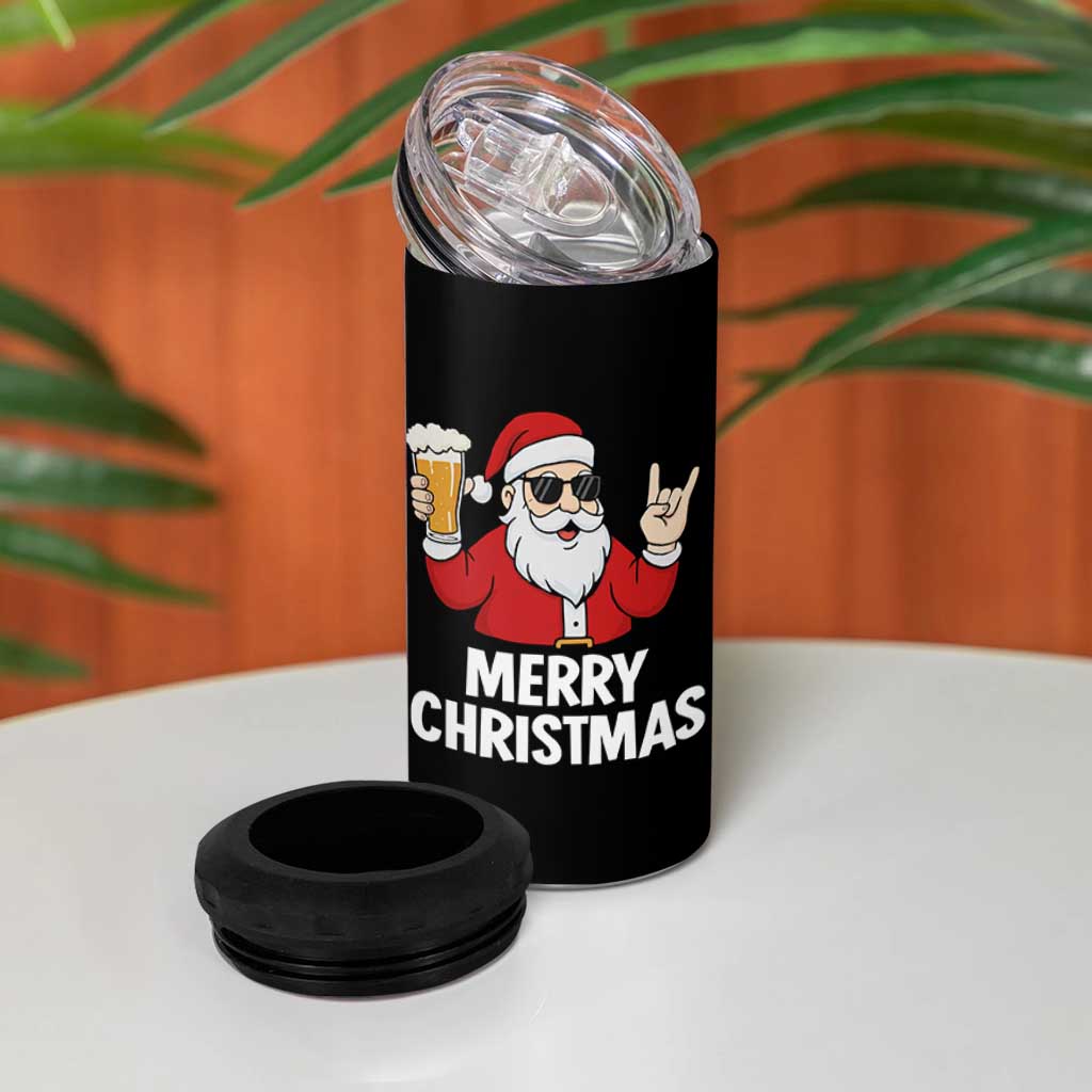 Merry Christmas Funny Santa Drinking Beer 4 in 1 Can Cooler Tumbler - Wonder Print Shop