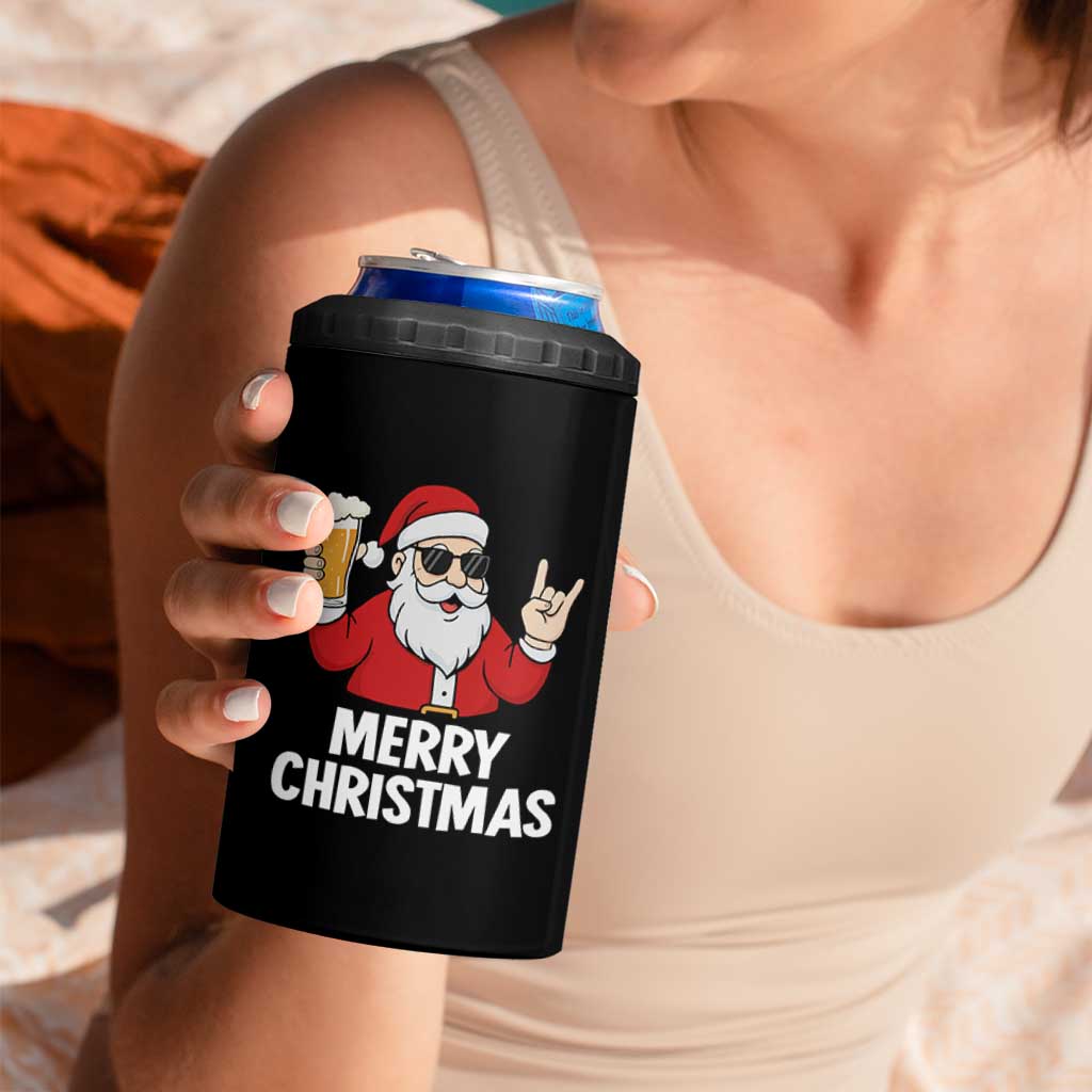 Merry Christmas Funny Santa Drinking Beer 4 in 1 Can Cooler Tumbler - Wonder Print Shop