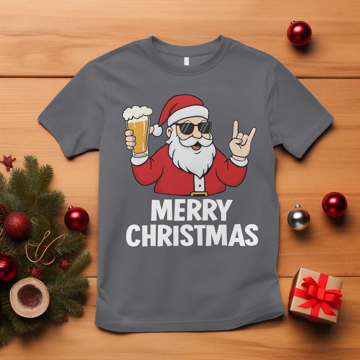 Merry Christmas Funny Santa Drinking Beer T Shirt - Wonder Print Shop