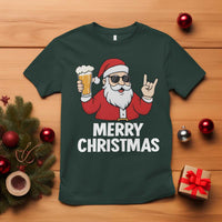 Merry Christmas Funny Santa Drinking Beer T Shirt - Wonder Print Shop