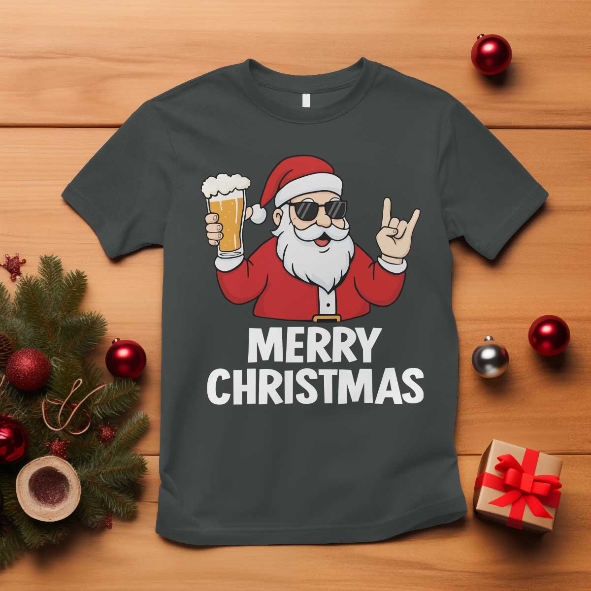 Merry Christmas Funny Santa Drinking Beer T Shirt - Wonder Print Shop