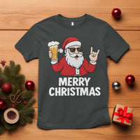 Merry Christmas Funny Santa Drinking Beer T Shirt - Wonder Print Shop