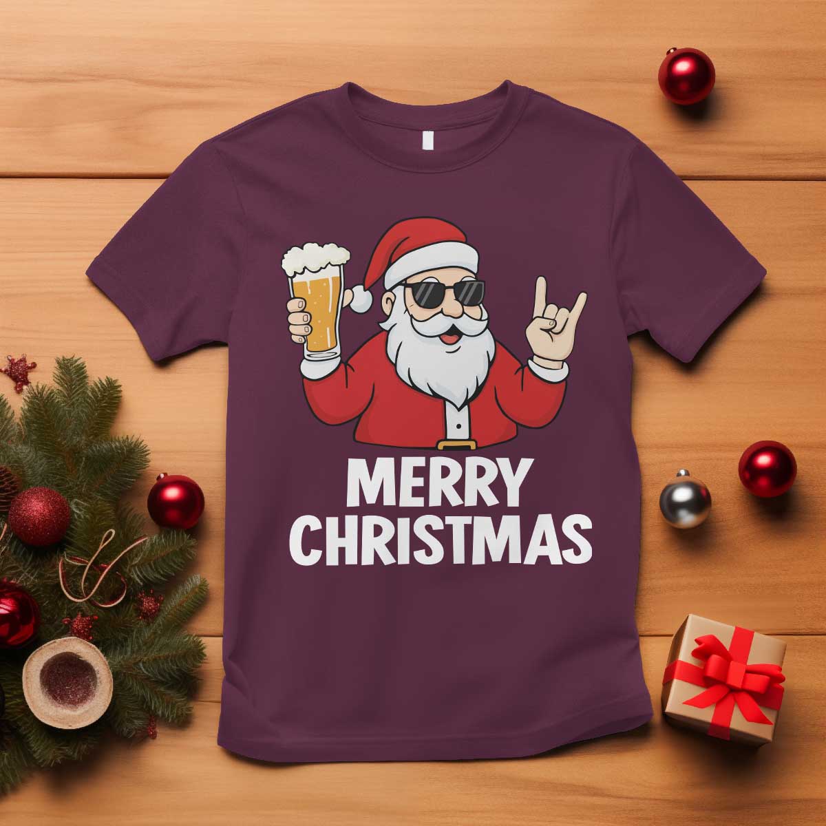 Merry Christmas Funny Santa Drinking Beer T Shirt - Wonder Print Shop